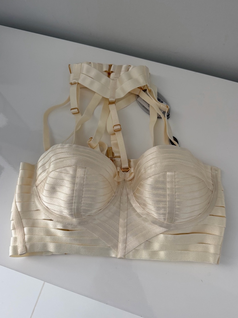 Longline Strappy Bustier Bra in Cream